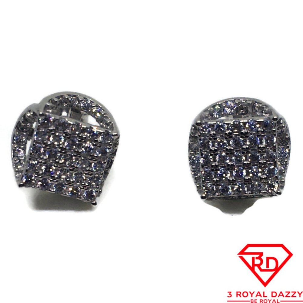 Spiky Square White CZ stud Earring 14k white gold